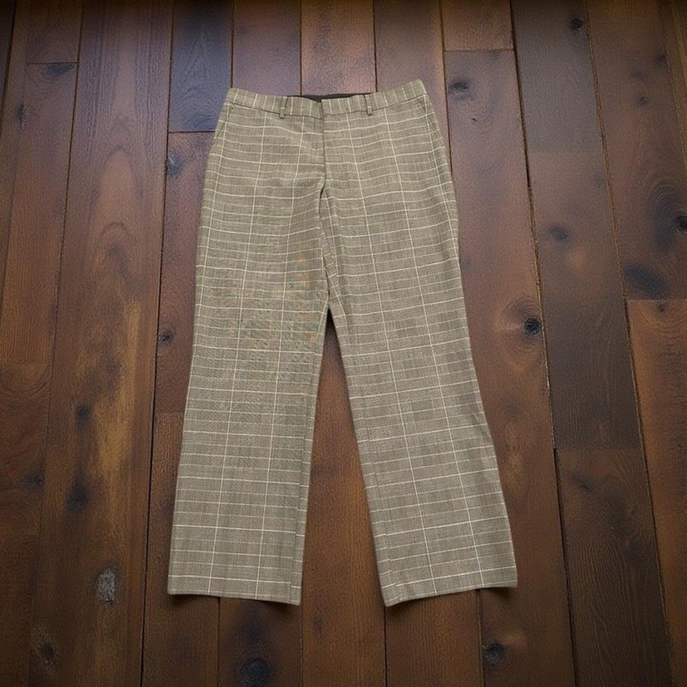 Express Design Studio Producer Dress Pants Neutral Plaid Wool Blend Men 34x30